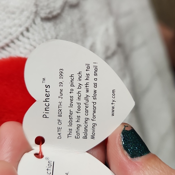 🕸Vintage Ty Beanie Baby Original Pincher The Lobster 1993 P.V.C. Pellets - Picture 11 of 12